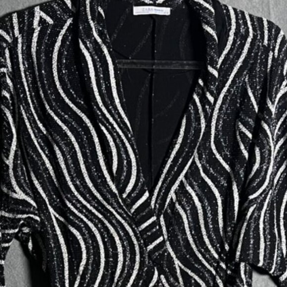 Zara Shiny Shimmery Wrap Dress M Black Silver White - Picture 5 of 6